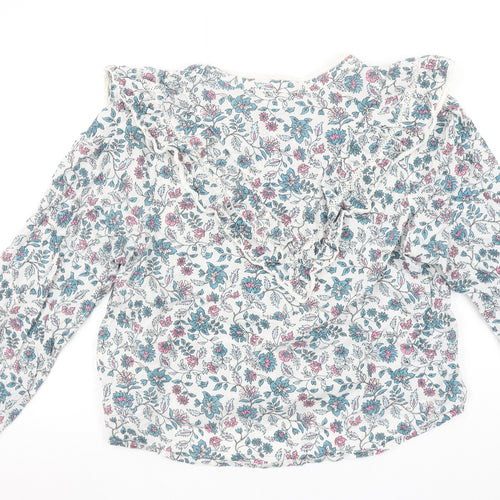 Springfield Women’s Multicoloured Floral Cotton Ruffle Blouse Size 10