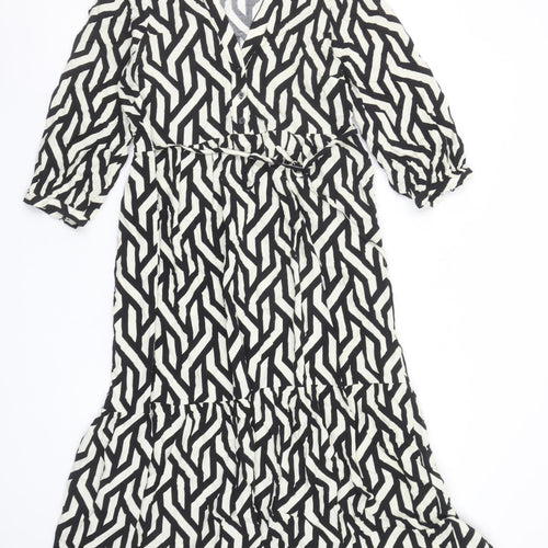 Dunnes Women’s Black Geometric Midi Wrap Dress Size 8
