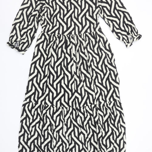 Dunnes Women’s Black Geometric Midi Wrap Dress Size 8