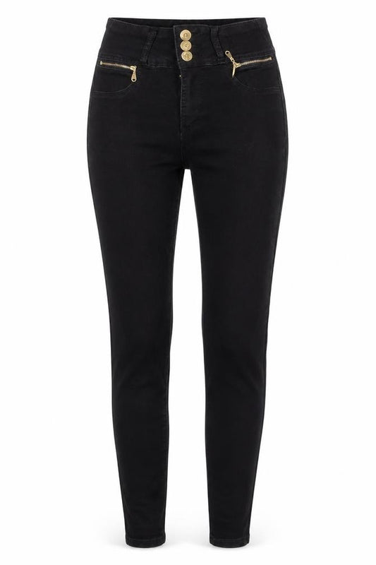 Front view of Marc Angelo unisex black skinny high rise stretch jeans, size 10