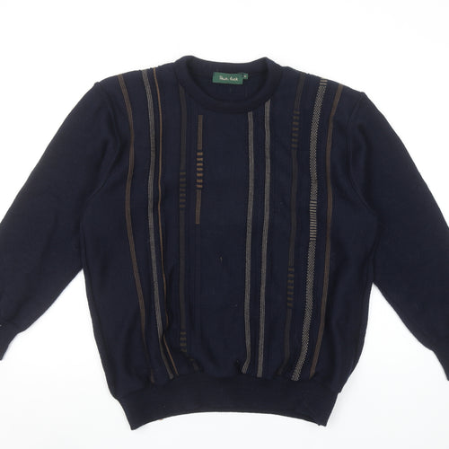 Deer Park Men's Blue Wool Blend Geometric Crew Neck Jumper M