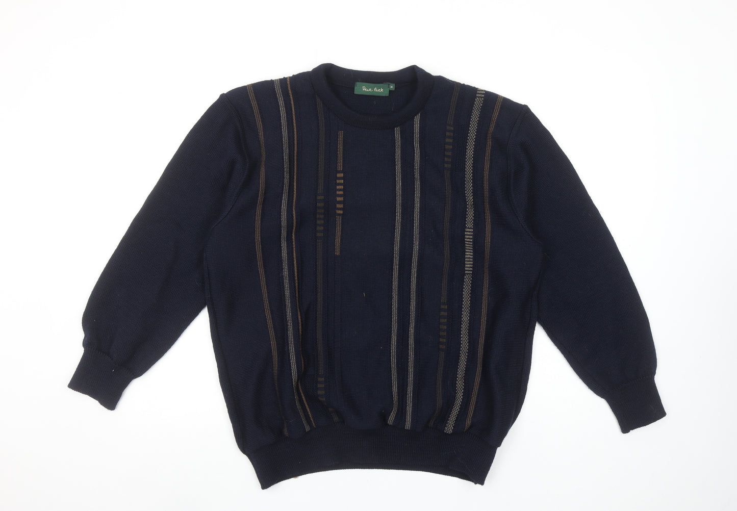 Deer Park Men's Blue Wool Blend Geometric Crew Neck Jumper M