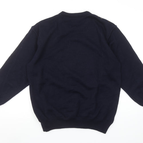Deer Park Men's Blue Wool Blend Geometric Crew Neck Jumper M