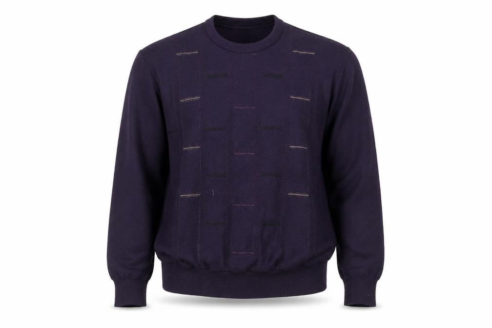 Front view of Peace Puck Men's Purple Wool Blend Geometric Knit Jumper M