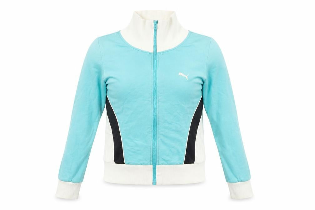 Front view of Puma Women's Blue Full Zip Sweatshirt, size 10, UK Lightweight Logo