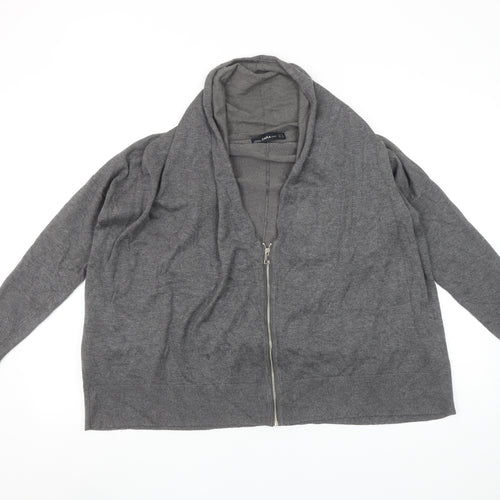 ZARA Women Grey Full Zip Knit Cowl Neck Jumper Size S
