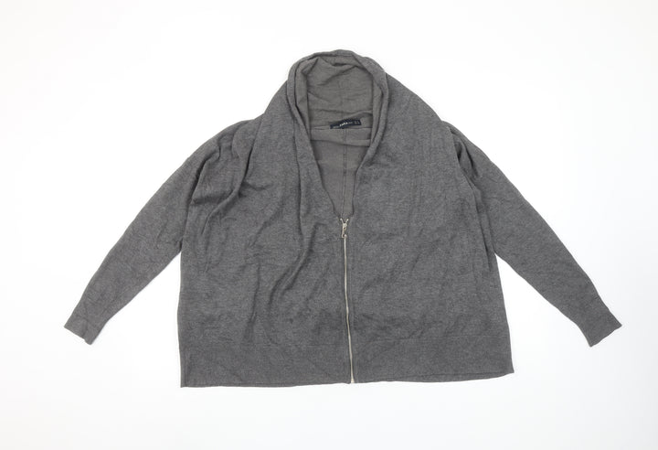 ZARA Women Grey Full Zip Knit Cowl Neck Jumper Size S