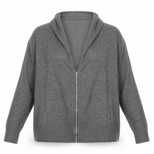 ZARA Women Grey Full Zip Knit Cowl Neck Jumper Size S