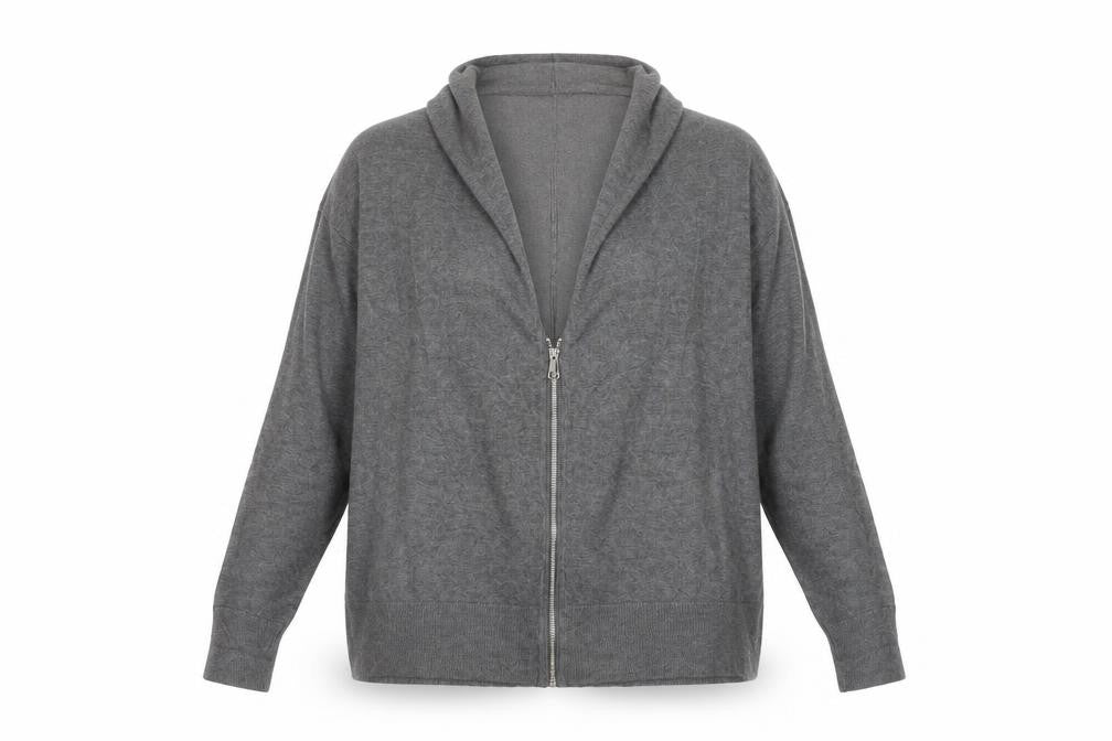 ZARA Women Grey Full Zip Knit Cowl Neck Jumper Size S
