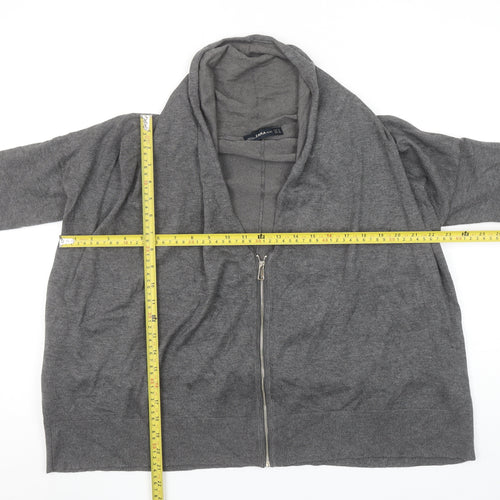 ZARA Women Grey Full Zip Knit Cowl Neck Jumper Size S