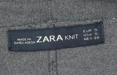 ZARA Women Grey Full Zip Knit Cowl Neck Jumper Size S