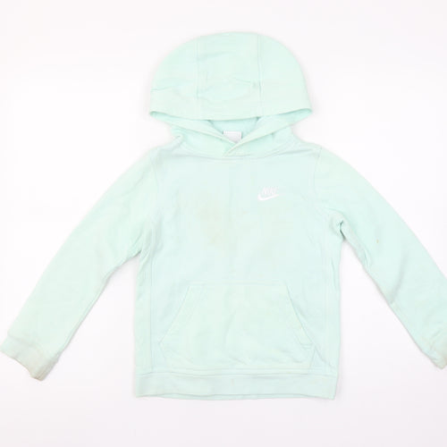 Nike Girls Green Pullover Hoodie XS (6-7 Years) Fleece Logo Sweatshirt