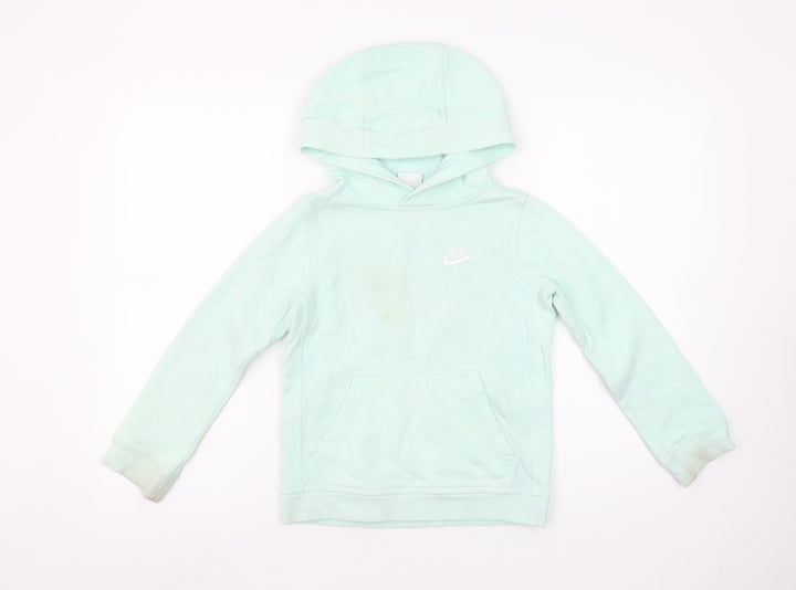 Nike Girls Green Pullover Hoodie XS (6-7 Years) Fleece Logo Sweatshirt