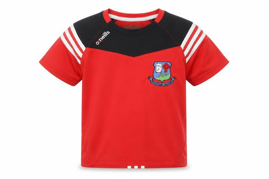 Front view of O'Neill boys’ red short sleeve football jersey t-shirt 5-6 years