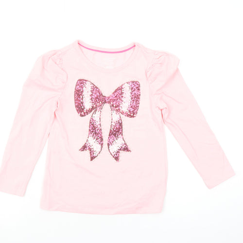 Isaac Mizrahi Girls Pink Sequin Bow Long Sleeve T-Shirt 5-6 Years