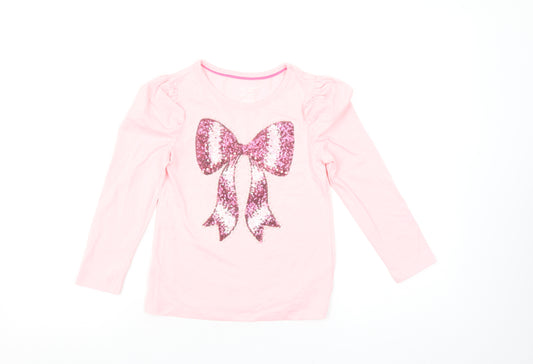 Isaac Mizrahi Girls Pink Sequin Bow Long Sleeve T-Shirt 5-6 Years