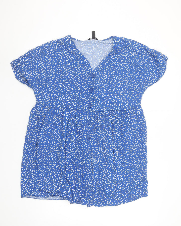 New Look Women's Blue Geometric Short A-Line Dress Size 8