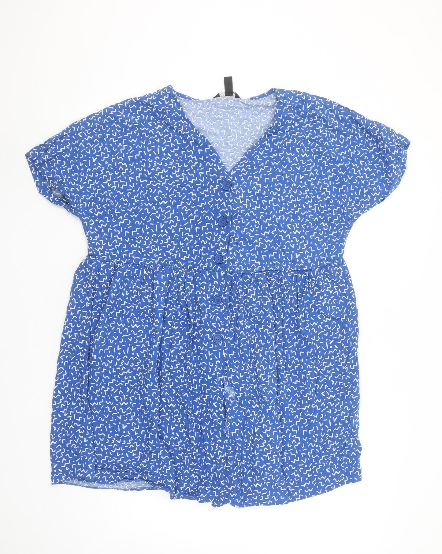 New Look Women's Blue Geometric Short A-Line Dress Size 8