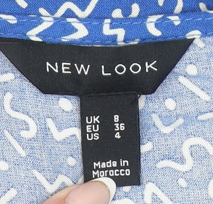 New Look Women's Blue Geometric Short A-Line Dress Size 8