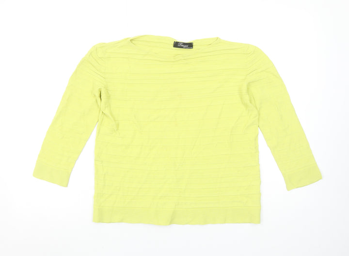 Peruzzi Women Yellow Viscose Knit 3/4 Sleeve Pullover Jumper Size 12