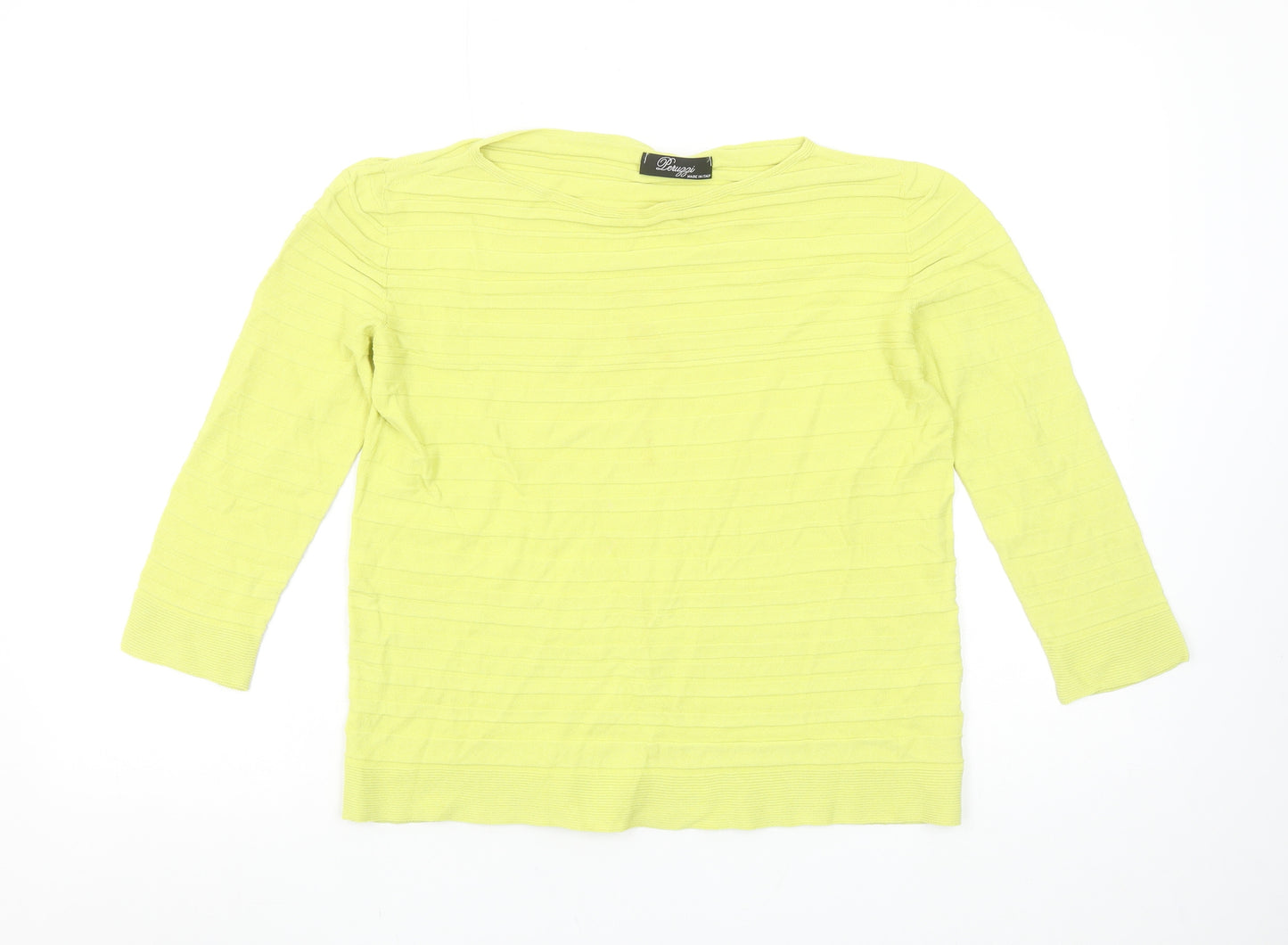 Peruzzi Women Yellow Viscose Knit 3/4 Sleeve Pullover Jumper Size 12