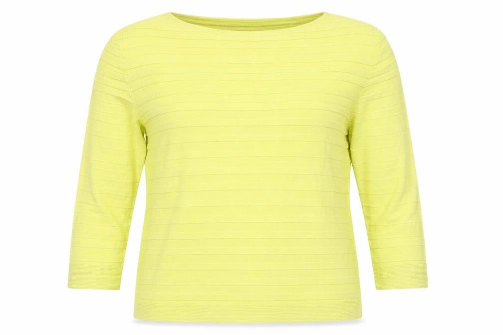 Front view of Peruzzi Women Yellow Viscose Knit 3/4 Sleeve jumper, size 12