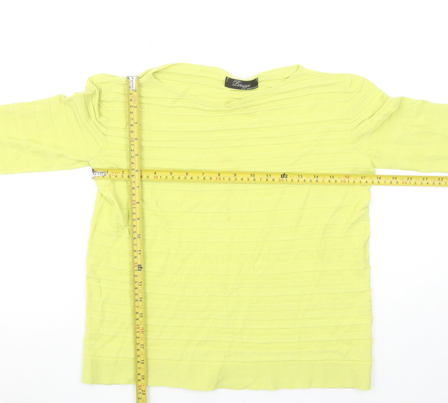 Peruzzi Women Yellow Viscose Knit 3/4 Sleeve Pullover Jumper Size 12