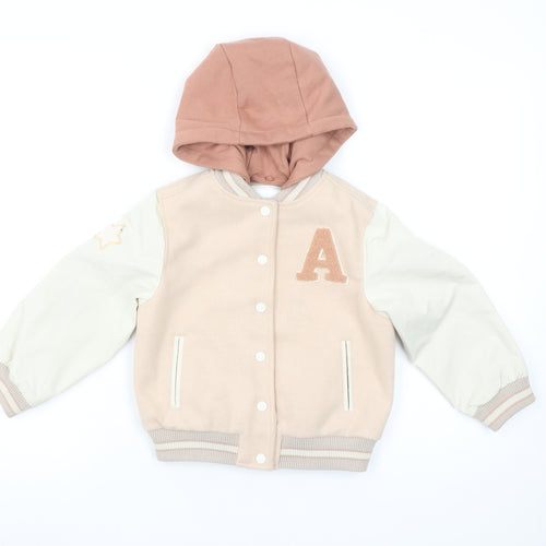 Next Girls Beige Varsity Jacket 4 Years Hooded Wool Blend Autumn Coat