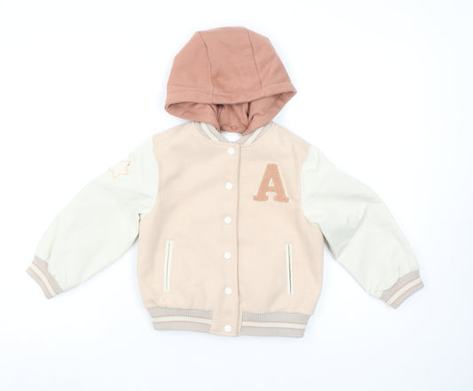 Next Girls Beige Varsity Jacket 4 Years Hooded Wool Blend Autumn Coat