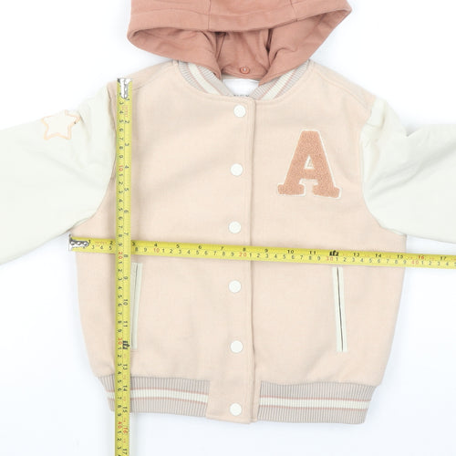 Next Girls Beige Varsity Jacket 4 Years Hooded Wool Blend Autumn Coat
