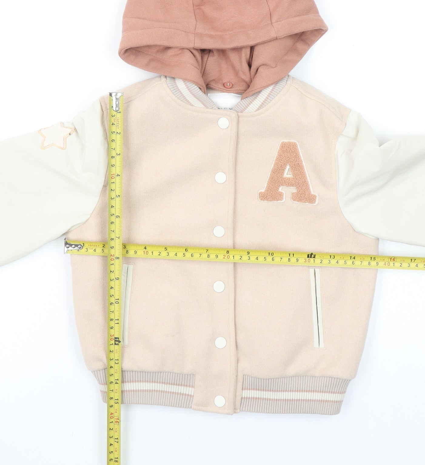 Next Girls Beige Varsity Jacket 4 Years Hooded Wool Blend Autumn Coat