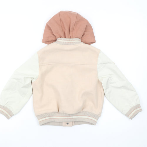 Next Girls Beige Varsity Jacket 4 Years Hooded Wool Blend Autumn Coat