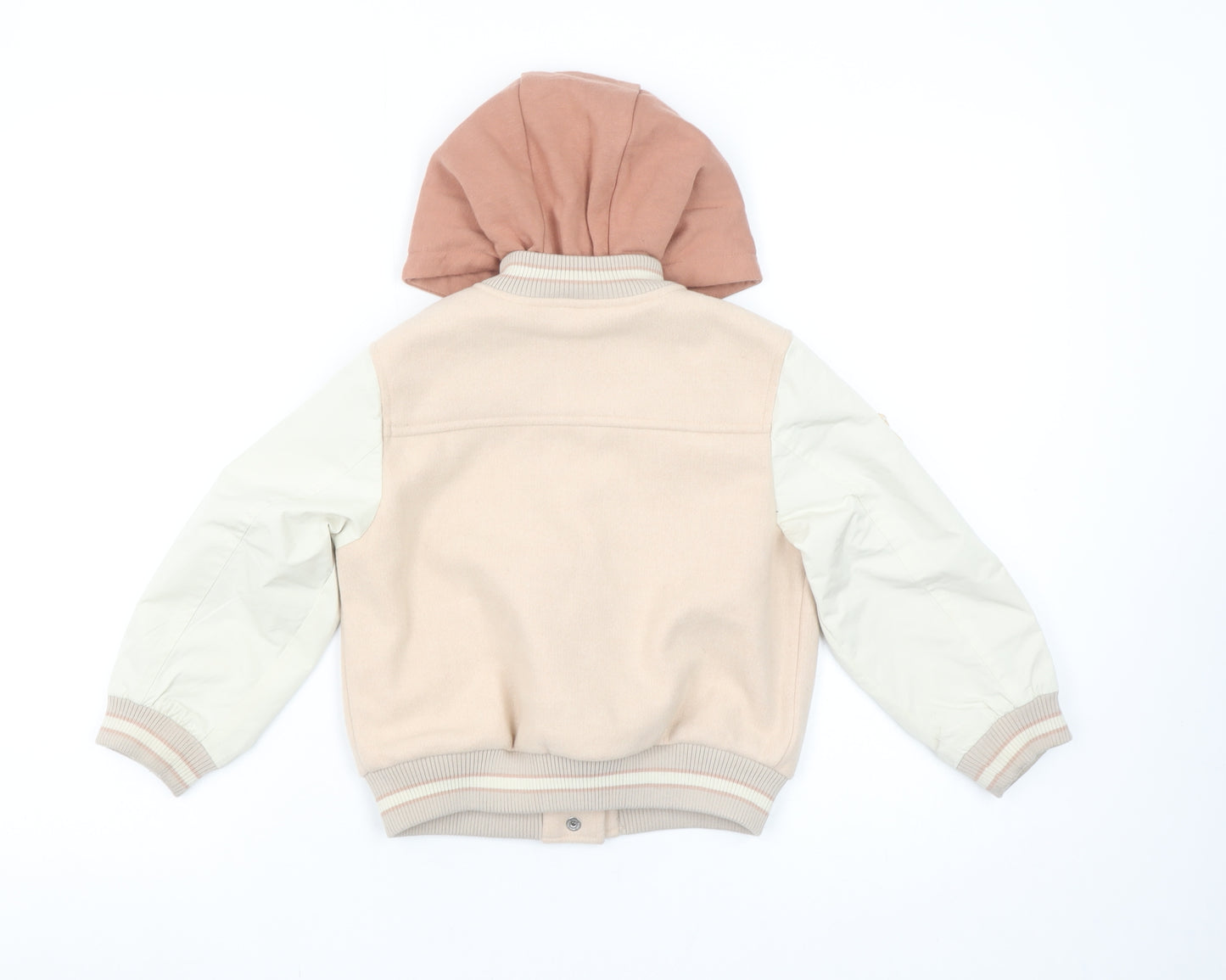 Next Girls Beige Varsity Jacket 4 Years Hooded Wool Blend Autumn Coat