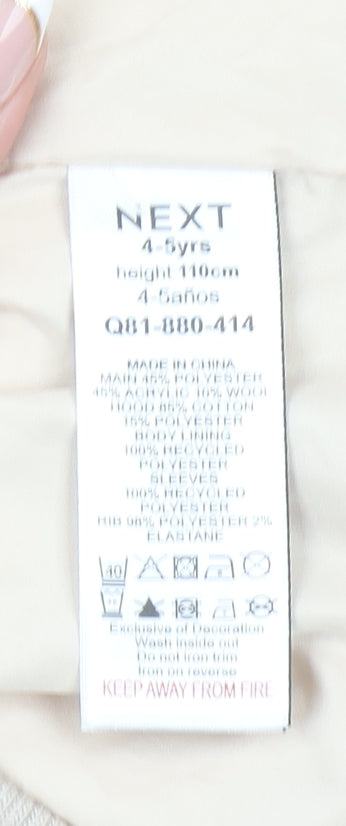 Next Girls Beige Varsity Jacket 4 Years Hooded Wool Blend Autumn Coat