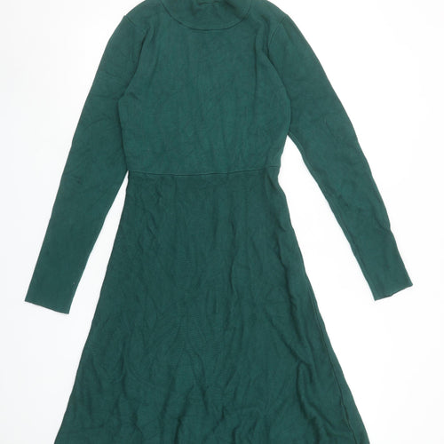 Girl In Mind Women Green Knit A-Line Long Sleeve Roll Neck Dress M