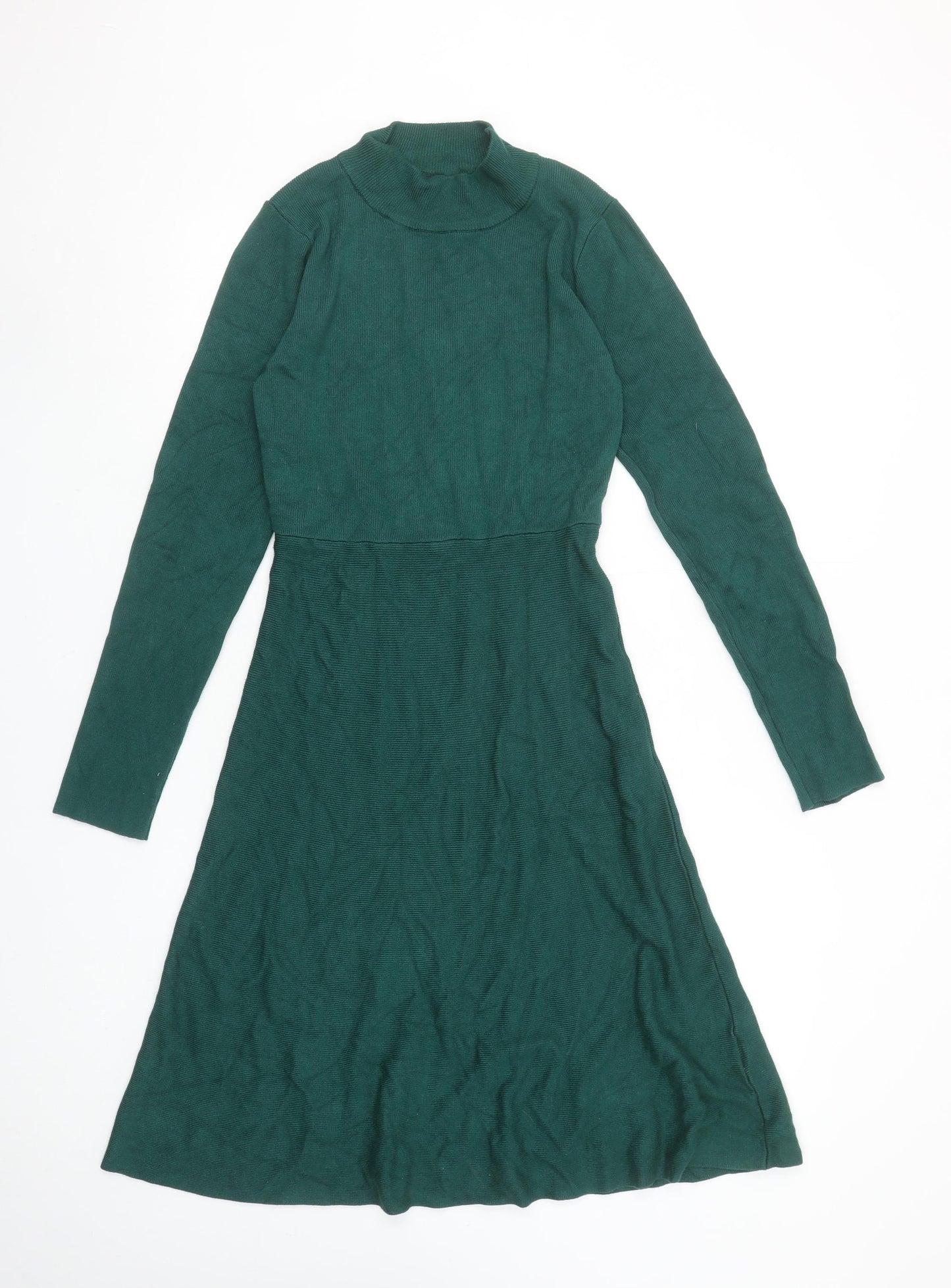 Girl In Mind Women Green Knit A-Line Long Sleeve Roll Neck Dress M