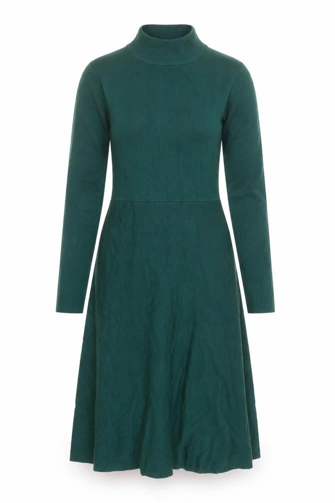 Girl In Mind Women Green Knit A-Line Long Sleeve Roll Neck Dress M