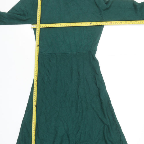 Girl In Mind Women Green Knit A-Line Long Sleeve Roll Neck Dress M