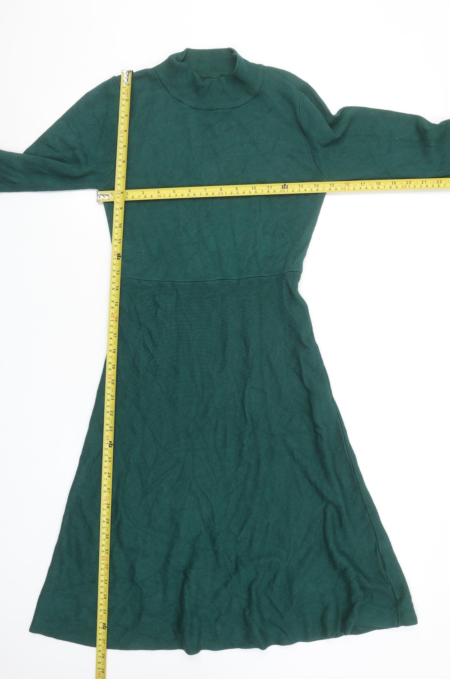 Girl In Mind Women Green Knit A-Line Long Sleeve Roll Neck Dress M