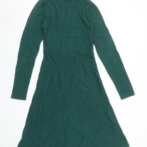 Girl In Mind Women Green Knit A-Line Long Sleeve Roll Neck Dress M