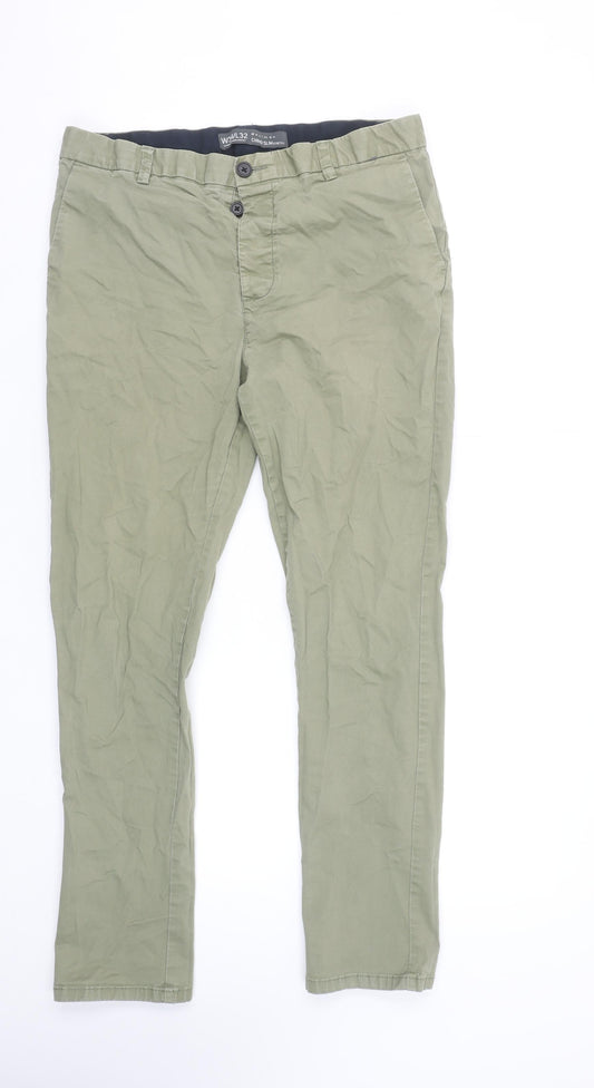 denim co. Men's Green Chino Slim Stretch Trousers W34 L32