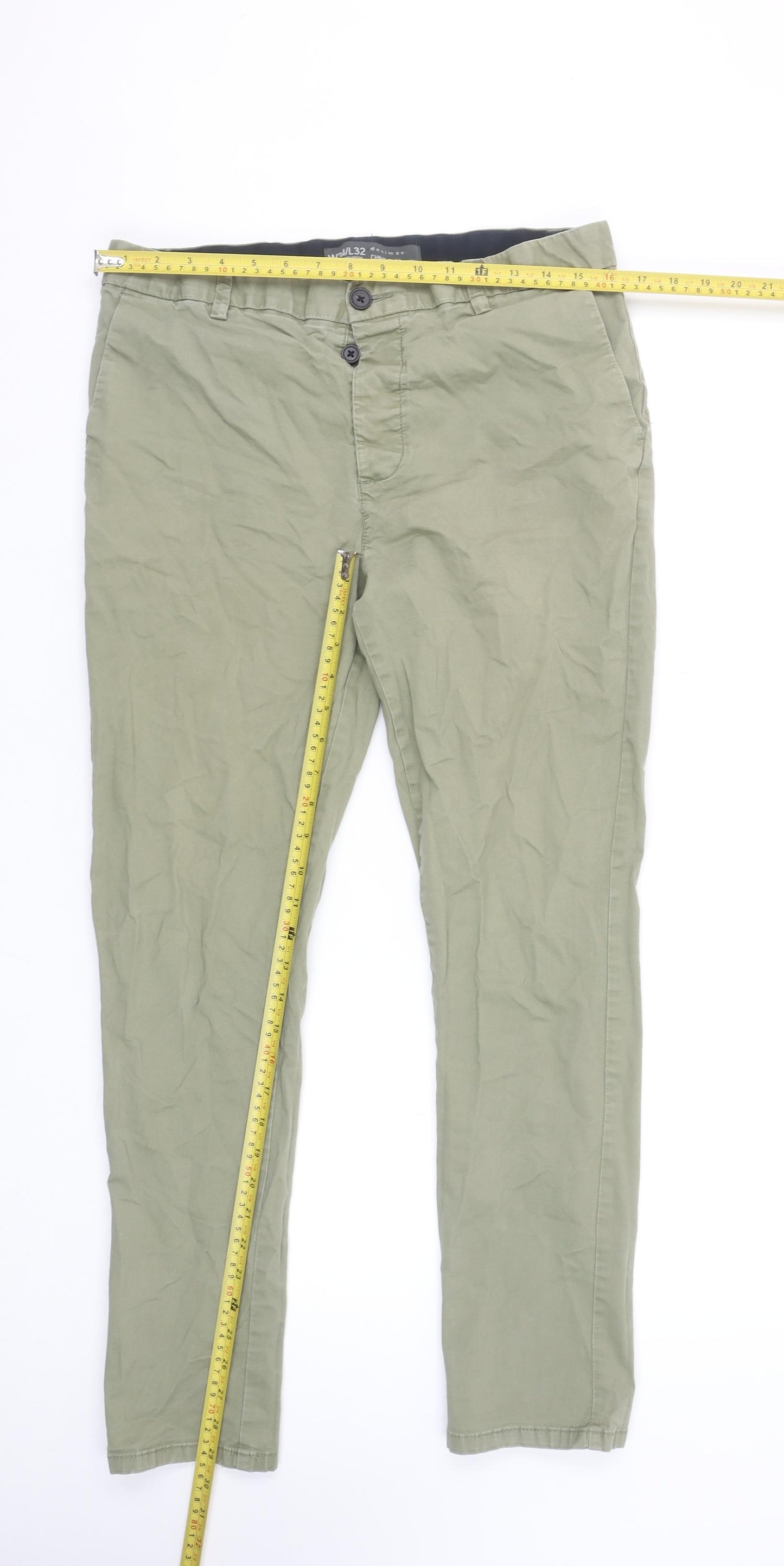 denim co. Men's Green Chino Slim Stretch Trousers W34 L32