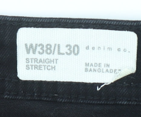 Denim Co. Mens Black Straight Stretch Jeans W38 L30
