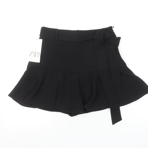 ZARA Women Black High Rise Short Skort with Bow Detail Size S 8