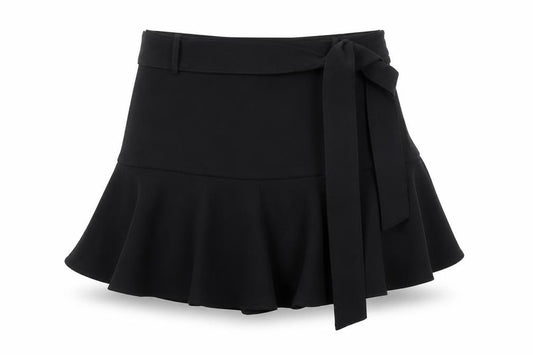 Front view of Zara Women Black High Rise Short Skort with Bow Detail, size S, 8