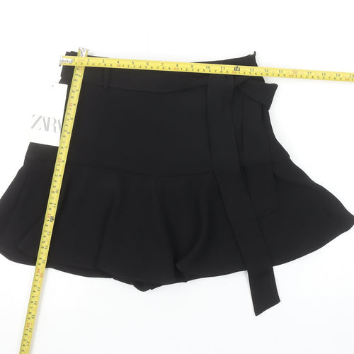 ZARA Women Black High Rise Short Skort with Bow Detail Size S 8