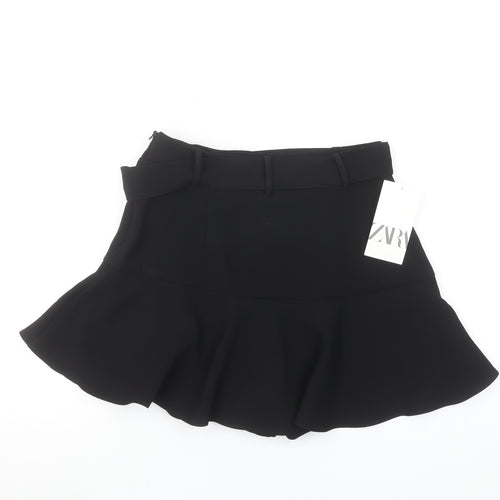 ZARA Women Black High Rise Short Skort with Bow Detail Size S 8