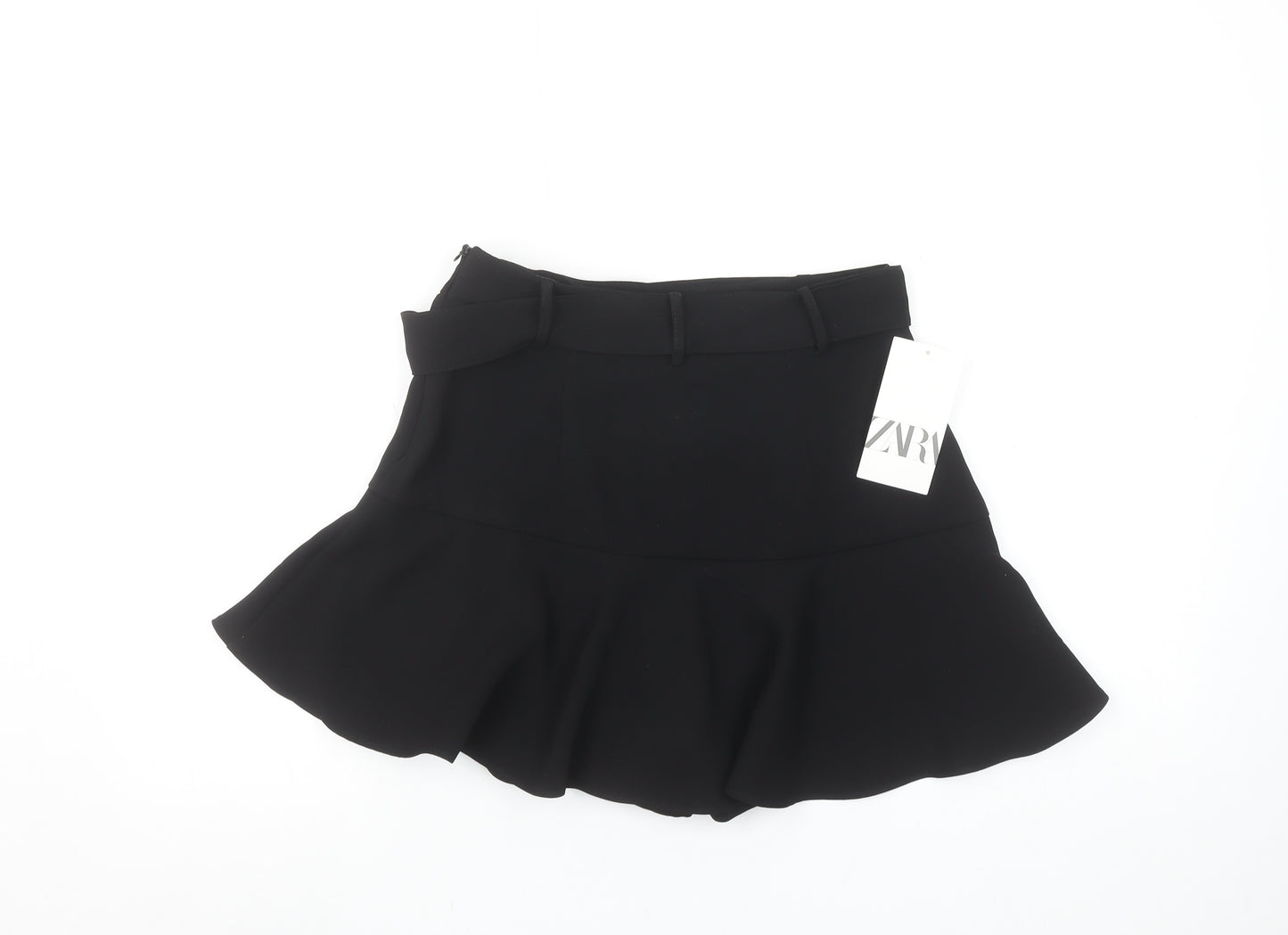ZARA Women Black High Rise Short Skort with Bow Detail Size S 8