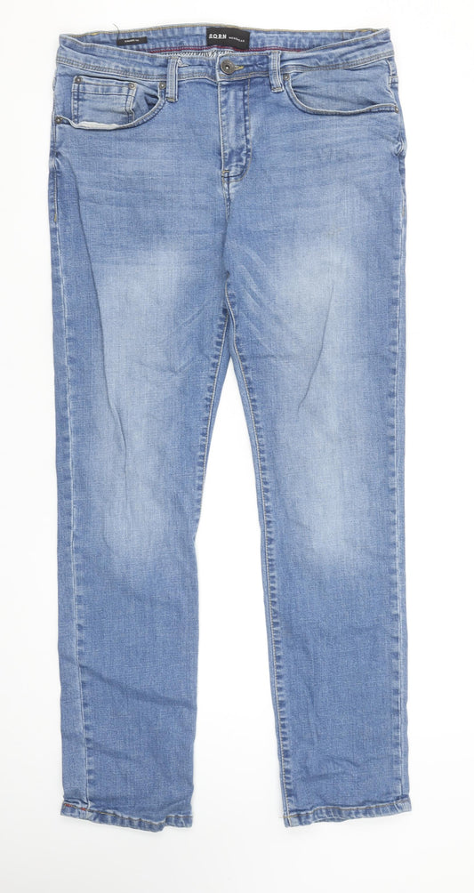 BORN Mens Blue Straight Fit Denim Jeans 34x32 Stretch