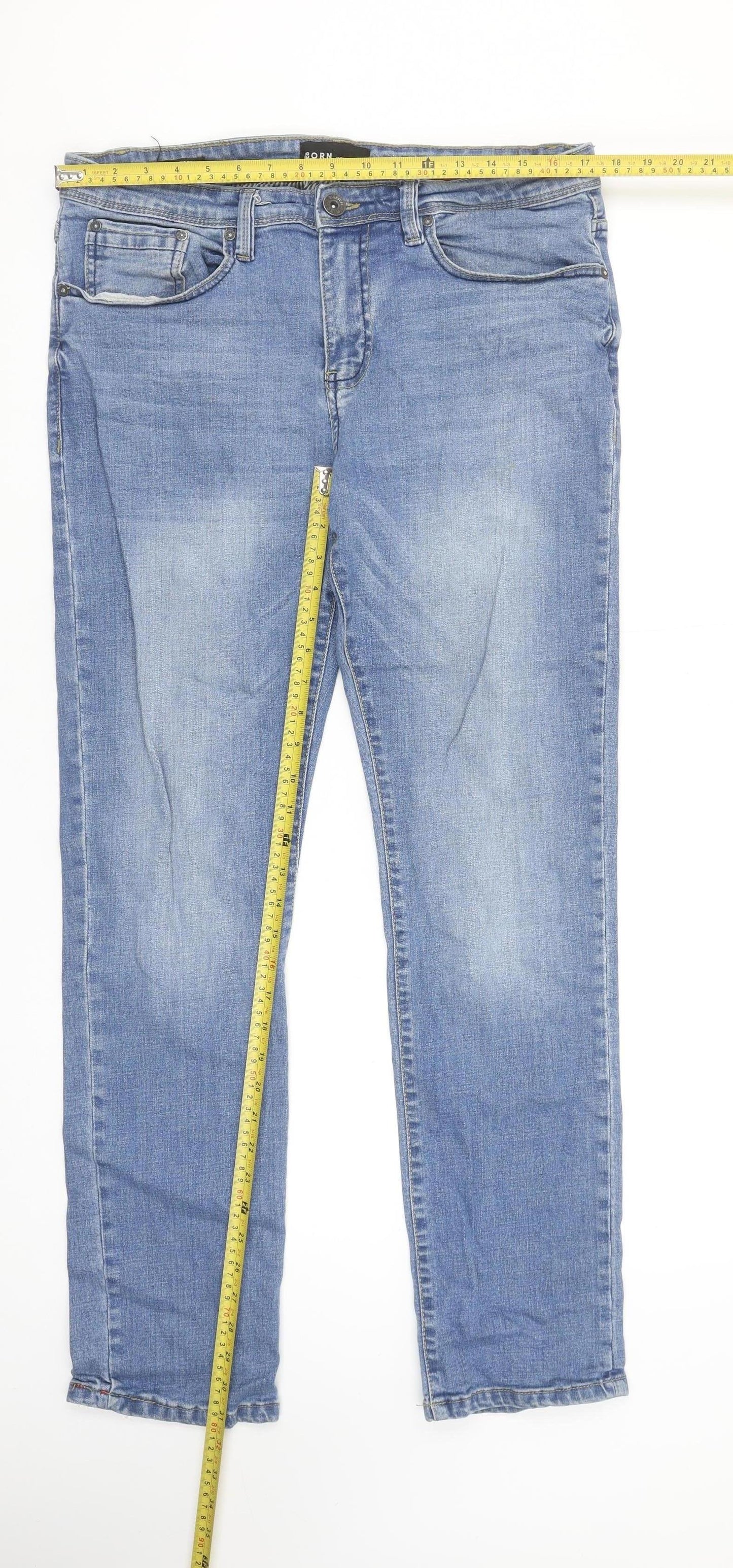 BORN Mens Blue Straight Fit Denim Jeans 34x32 Stretch